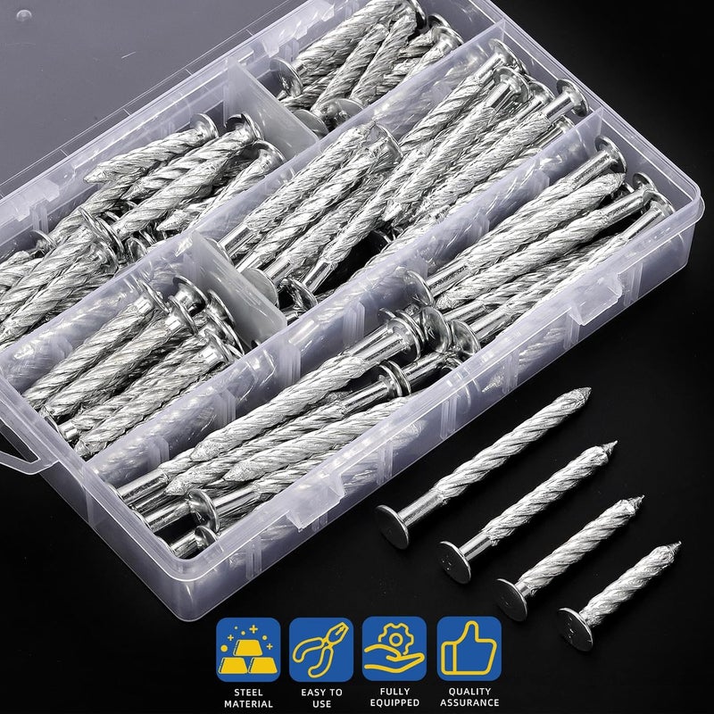 Glarks 100pcs 6.5 x 45/55/65/76mm Thread Twist Nail Kit, Zinc Plated Cement Nails, Steel Nail, Galvanized Solid Nail, Wall Pins Tacks Nails for Cinder Block, Concrete Walls, Cement Board, Woodworking - Image 3